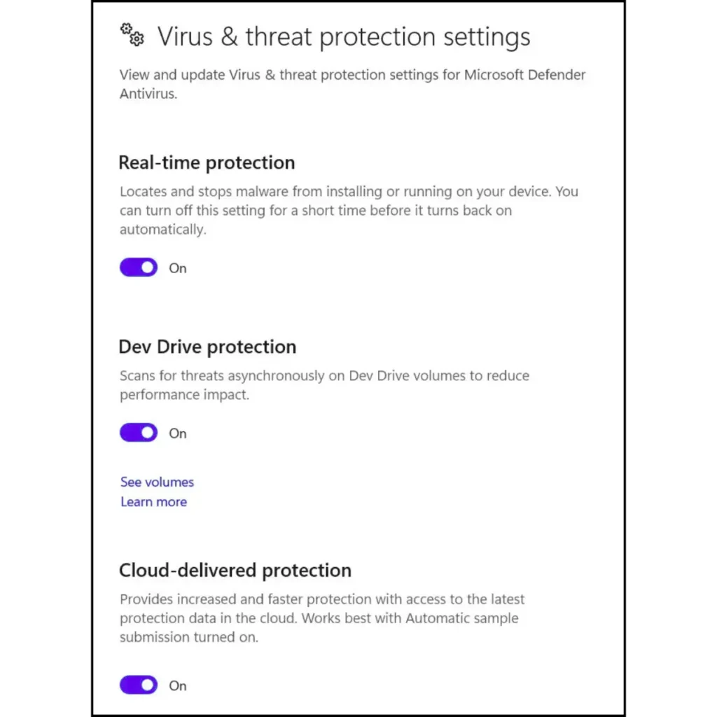 configure built-in antivirus in windows